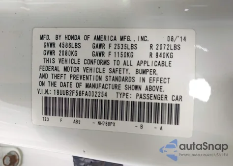 2015 Acura Tlx V6 Tech z USA, uszkodzony, nr VIN 19UUB2F58FA002254